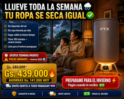 Secarropas Portátil FTX 2 en 1 — Secá tu Ropa y Calentá tu Hogar
